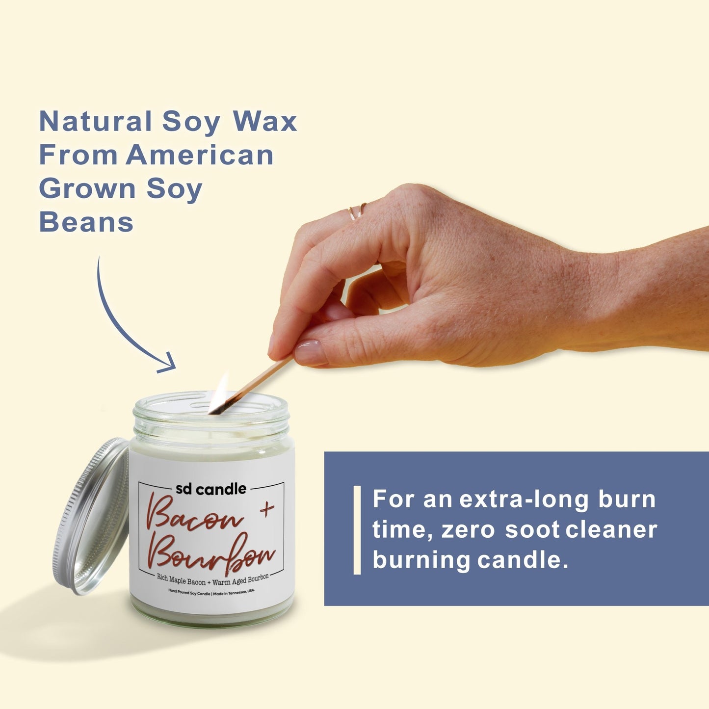 #11 | Bacon + Bourbon Scented Candle - 9/16oz 100% All - Natural Handmade Soy Wax Candle - Silver Dollar Candle Co all natural soy candle