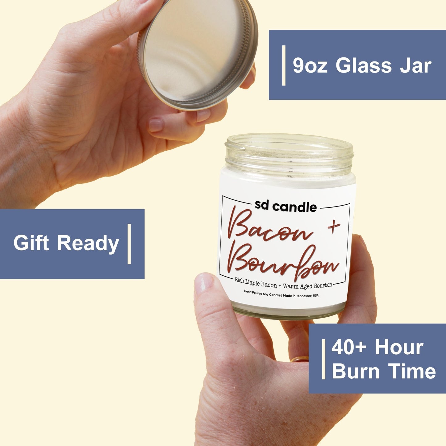 #11 | Bacon + Bourbon Scented Candle - 9/16oz 100% All - Natural Handmade Soy Wax Candle - Silver Dollar Candle Co all natural soy candle