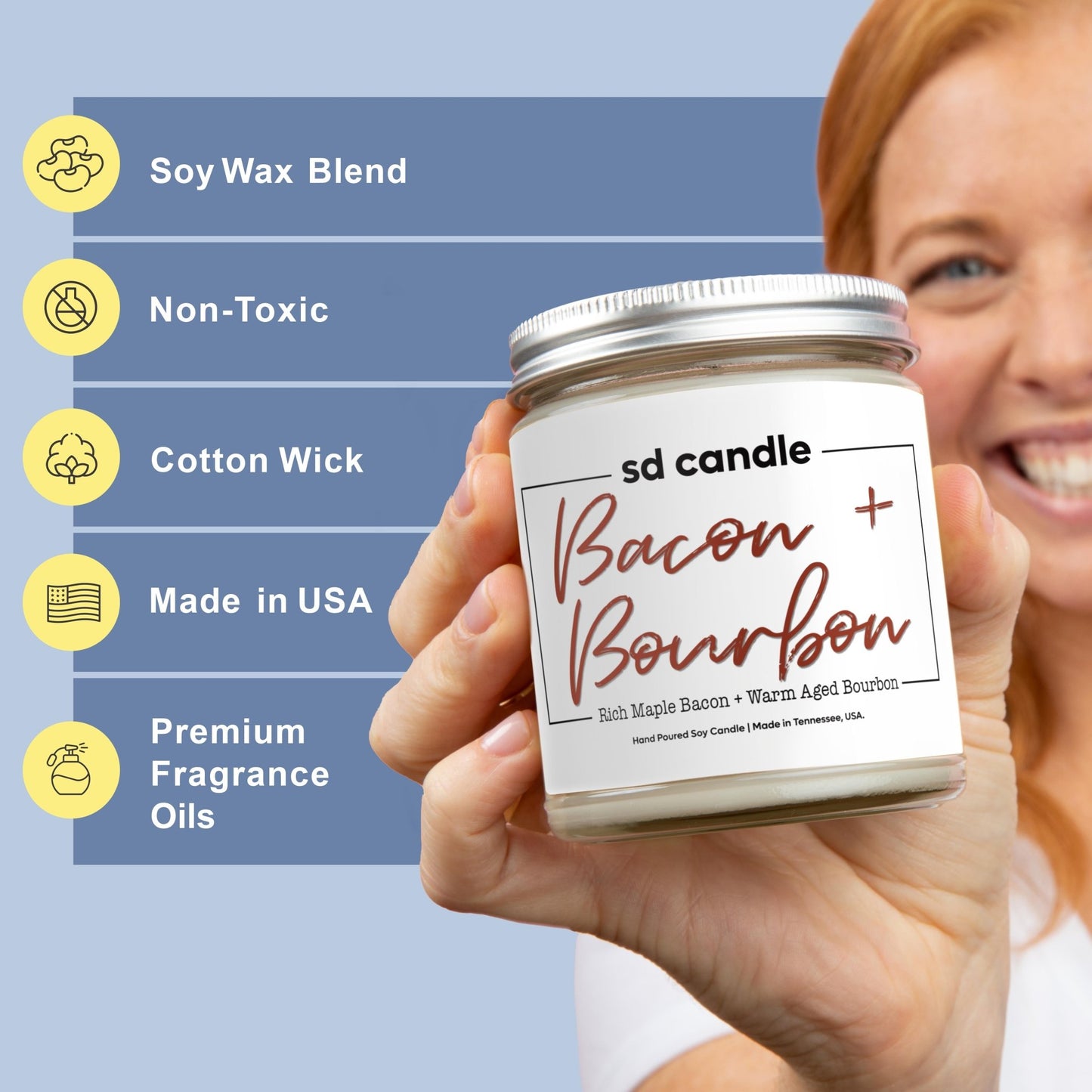 #11 | Bacon + Bourbon Scented Candle - 9/16oz 100% All - Natural Handmade Soy Wax Candle - Silver Dollar Candle Co all natural soy candle