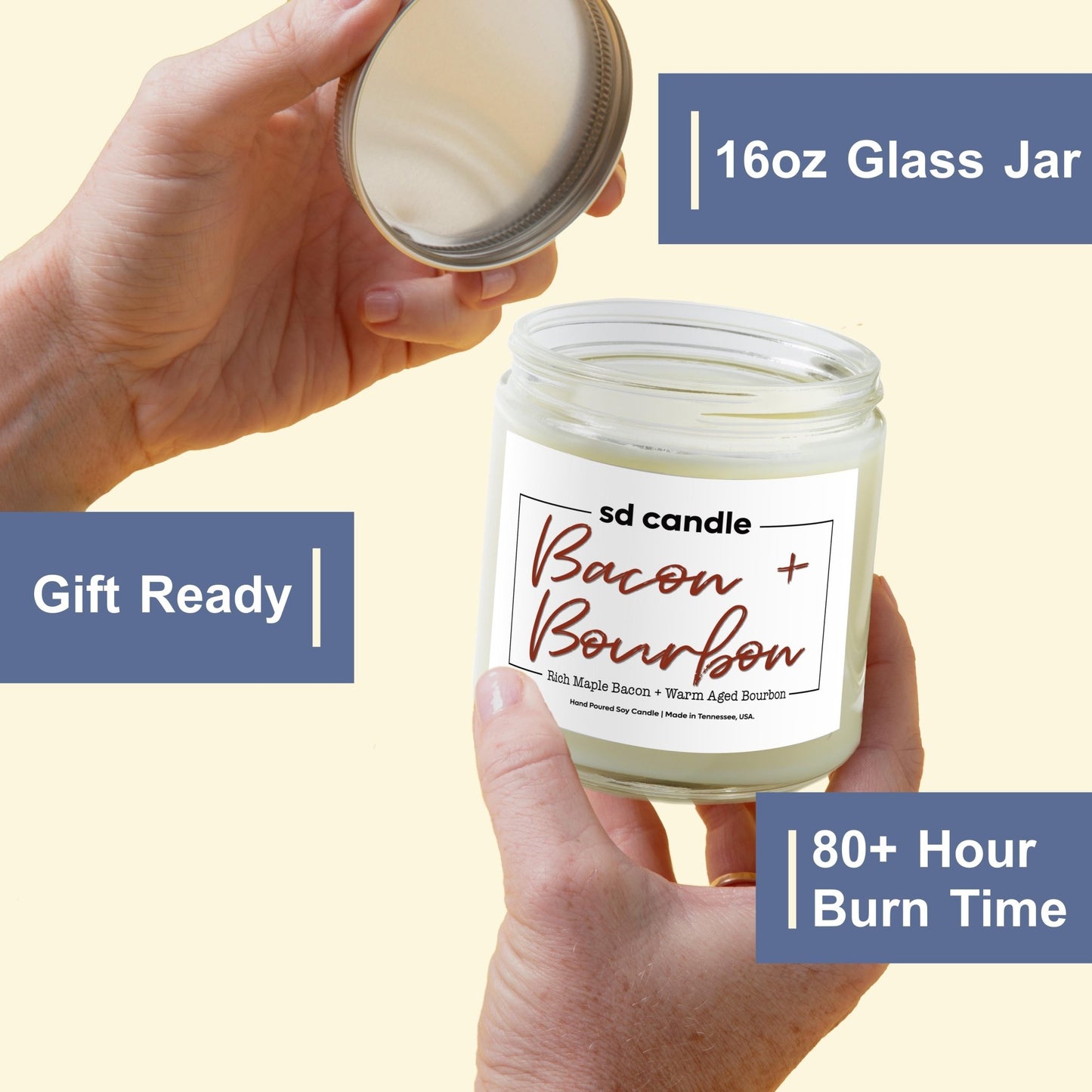 #11 | Bacon + Bourbon Scented Candle - 9/16oz 100% All - Natural Handmade Soy Wax Candle - Silver Dollar Candle Co all natural soy candle