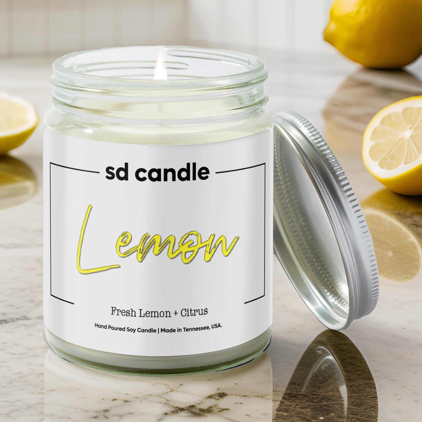 #49 | Lemon Scented Candle - 9/16oz 100% All - Natural Handmade Soy Wax Candle - Silver Dollar Candle Co all natural soy candle