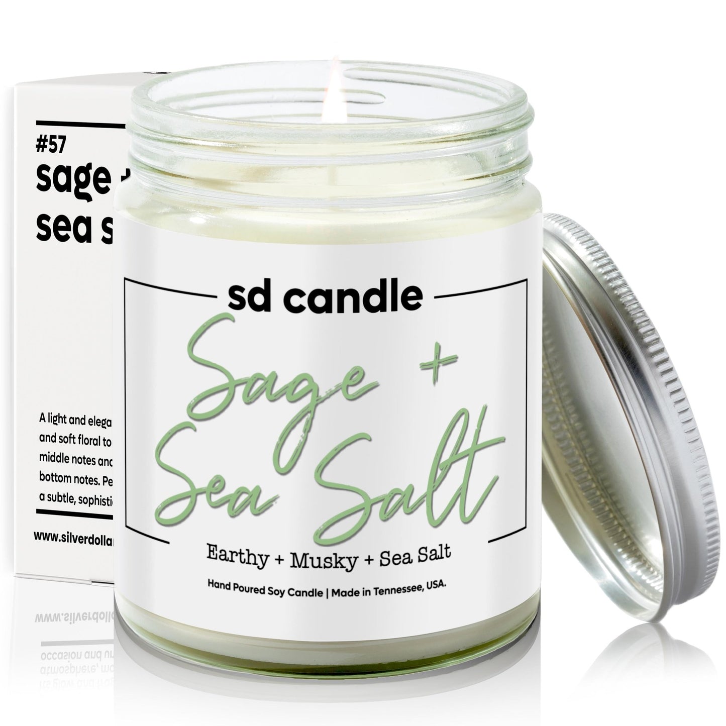 #57 | Sage + Sea Salt Scented Candle - 9/16oz 100% All - Natural Handmade Soy Wax Candle - Silver Dollar Candle Co all natural soy candle