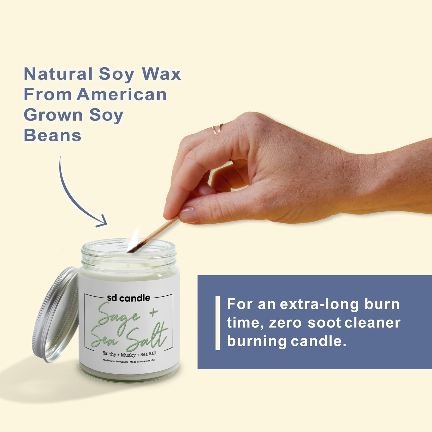 #57 | Sage + Sea Salt Scented Candle - 9/16oz 100% All - Natural Handmade Soy Wax Candle - Silver Dollar Candle Co all natural soy candle
