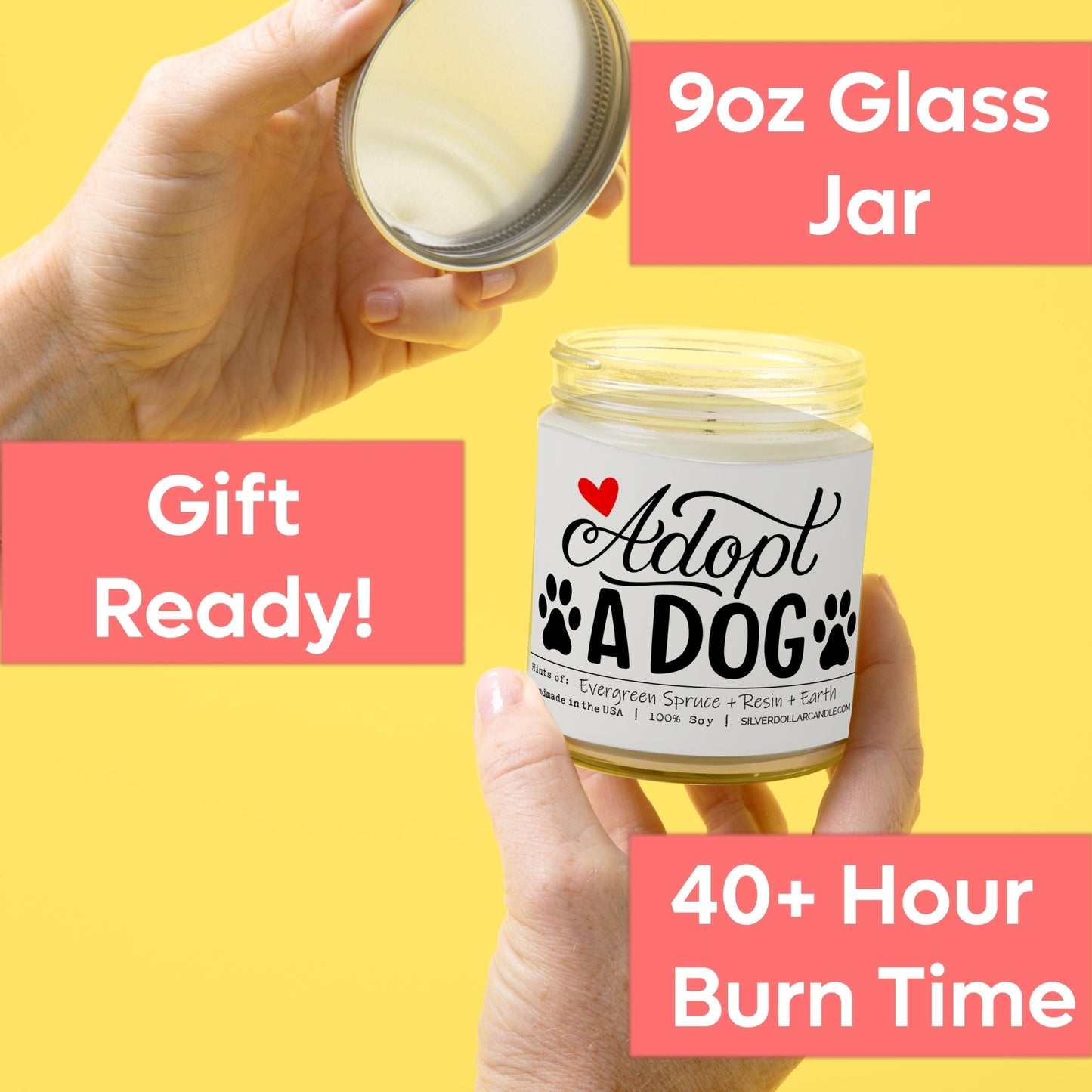 Adopt A Dog Candle | 9/16oz Christmas Tree Scented Candle - Silver Dollar Candle Co all natural soy candle