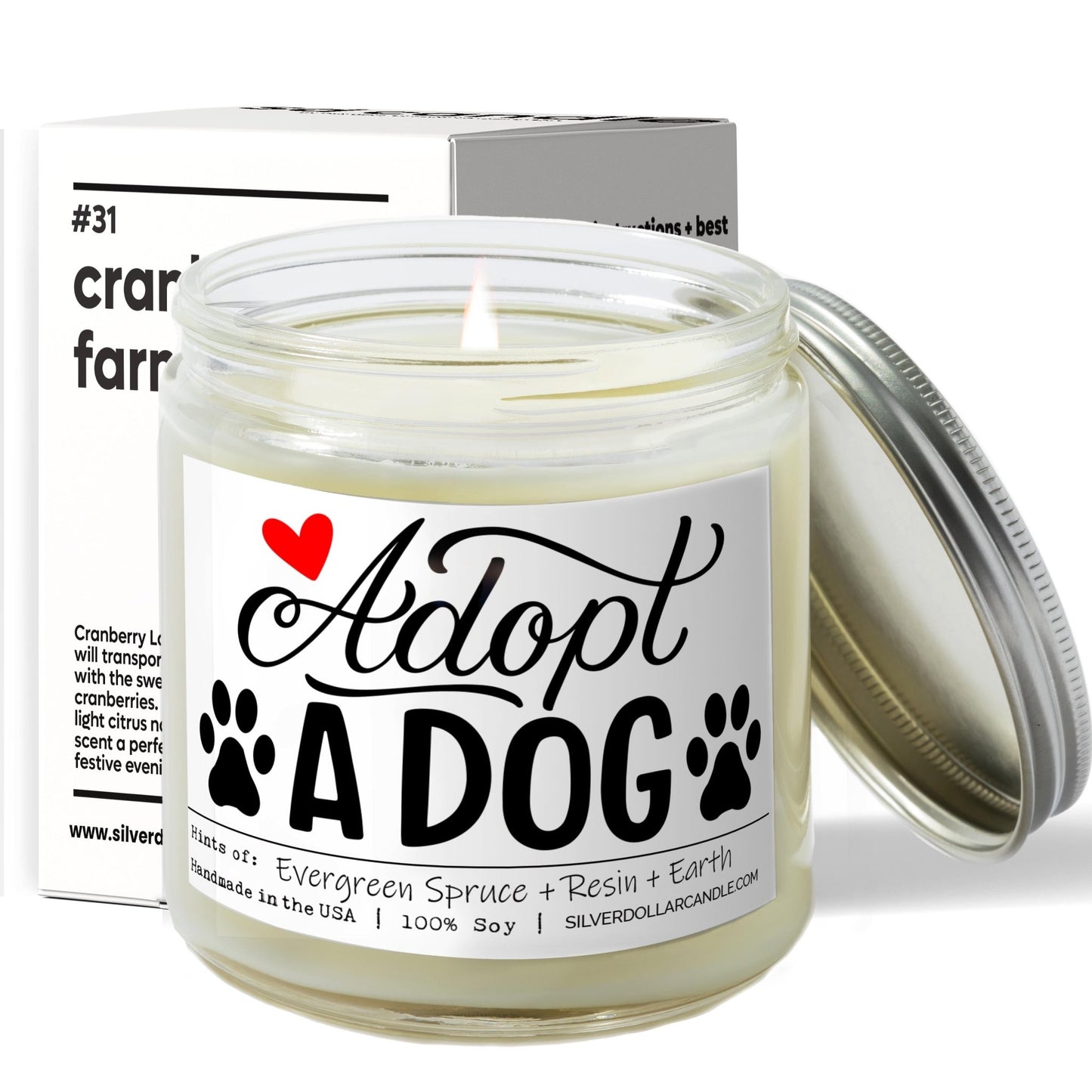 Adopt A Dog Candle | 9/16oz Christmas Tree Scented Candle - Silver Dollar Candle Co all natural soy candle