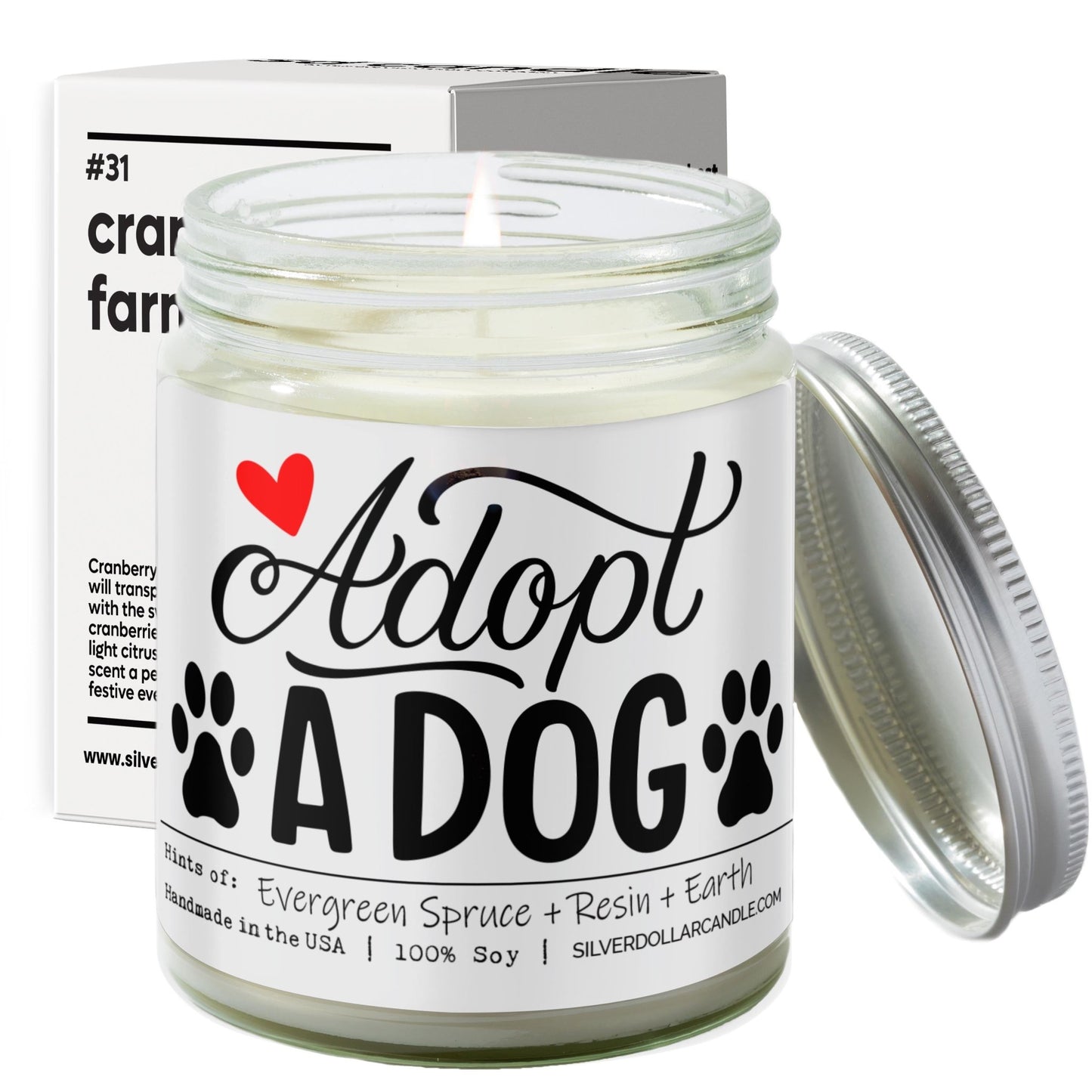 Adopt A Dog Candle | 9/16oz Christmas Tree Scented Candle - Silver Dollar Candle Co all natural soy candle