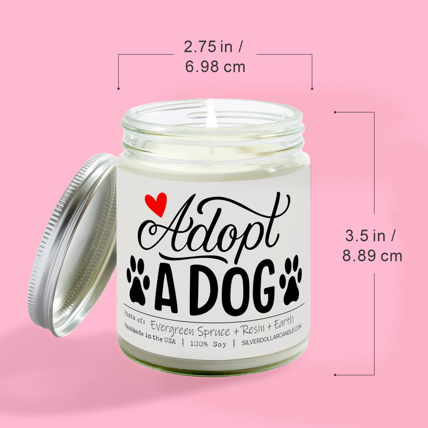 Adopt A Dog Candle | 9/16oz Christmas Tree Scented Candle - Silver Dollar Candle Co all natural soy candle