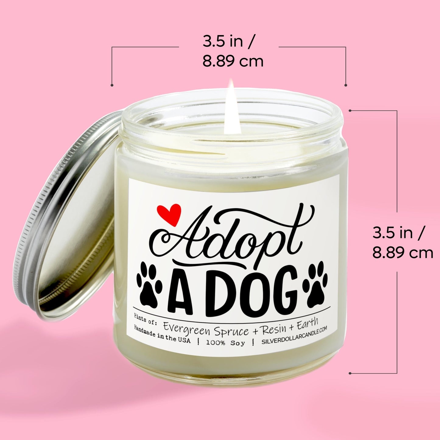 Adopt A Dog Candle | 9/16oz Christmas Tree Scented Candle - Silver Dollar Candle Co all natural soy candle