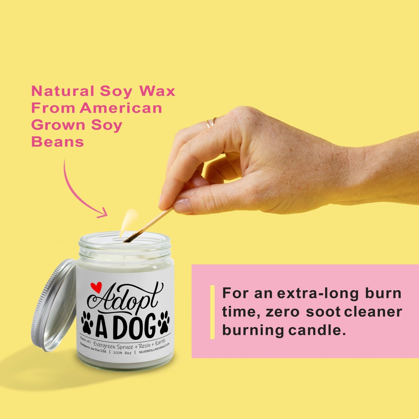 Adopt A Dog Candle | 9/16oz Christmas Tree Scented Candle - Silver Dollar Candle Co all natural soy candle
