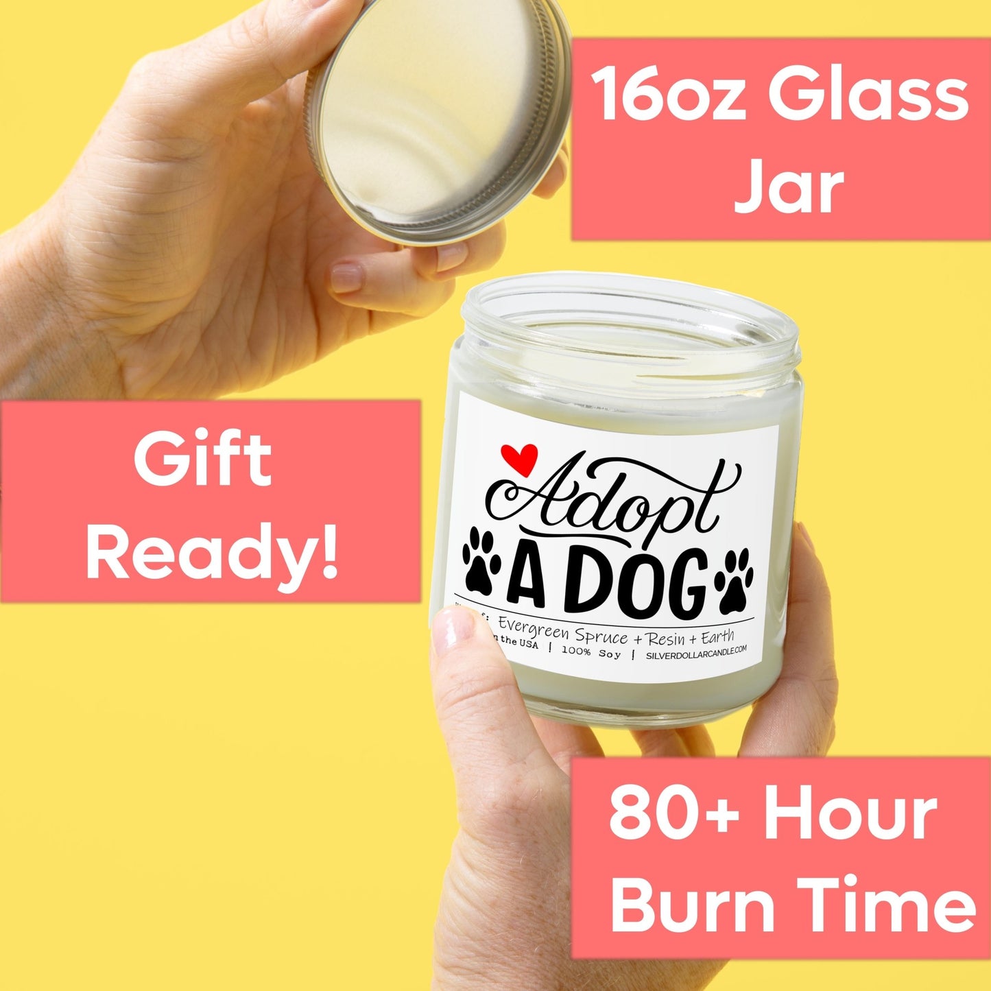 Adopt A Dog Candle | 9/16oz Christmas Tree Scented Candle - Silver Dollar Candle Co all natural soy candle