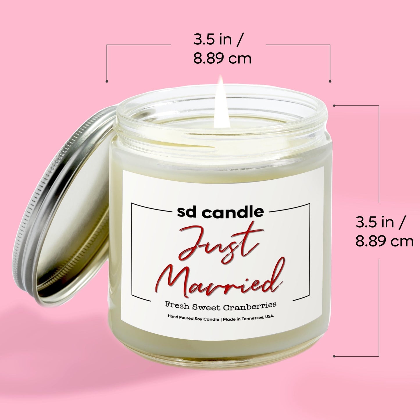Just Married Candle - 9/16oz 100% All - Natural Handmade Soy Wax Candle - Silver Dollar Candle Co all natural soy candle