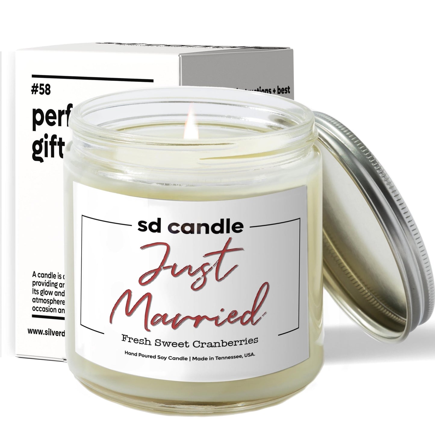 Just Married Candle - 9/16oz 100% All - Natural Handmade Soy Wax Candle - Silver Dollar Candle Co all natural soy candle