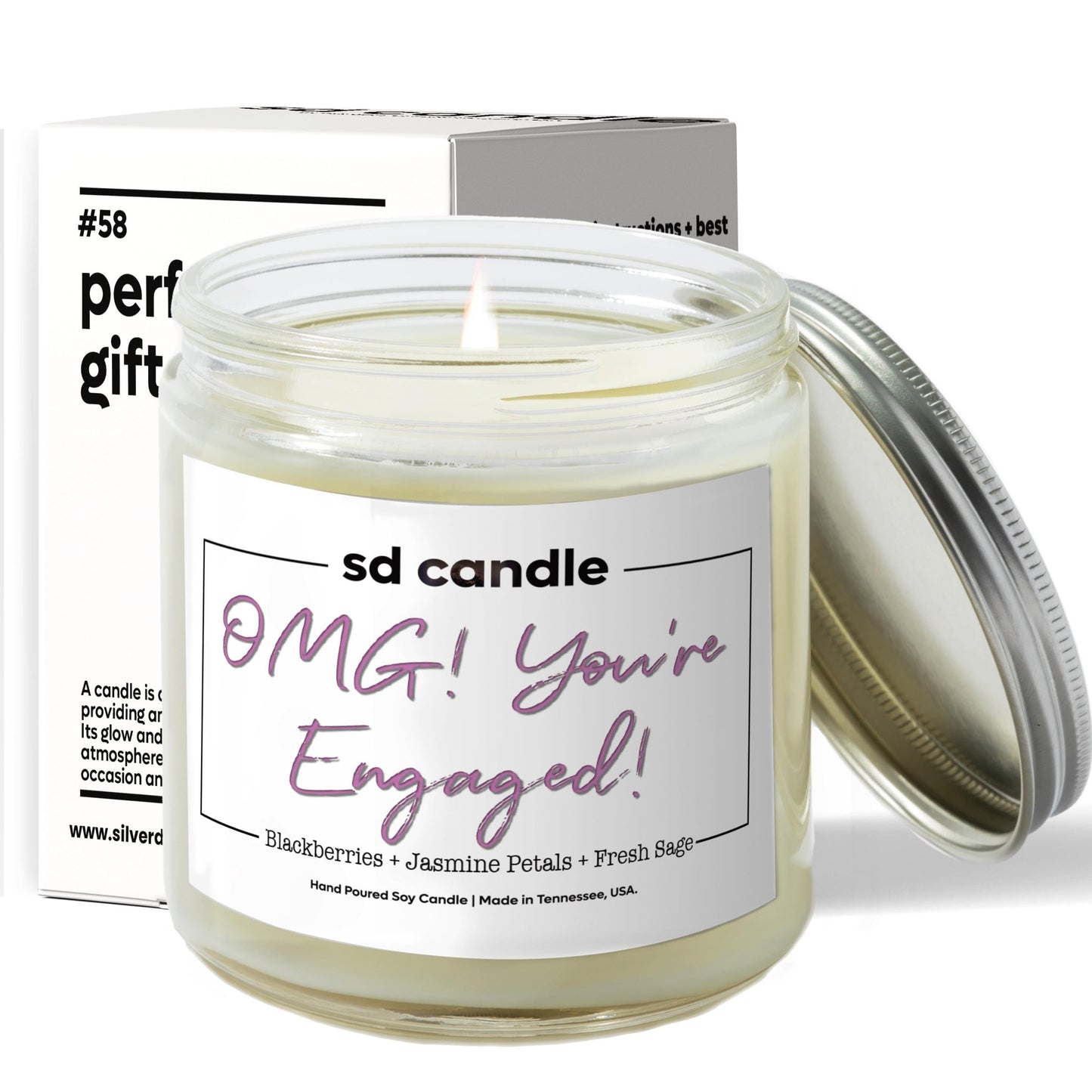OMG! You're Engaged! Candle - 9/16oz 100% All - Natural Handmade Soy Wax Wedding Candle - Silver Dollar Candle Co all natural soy candle