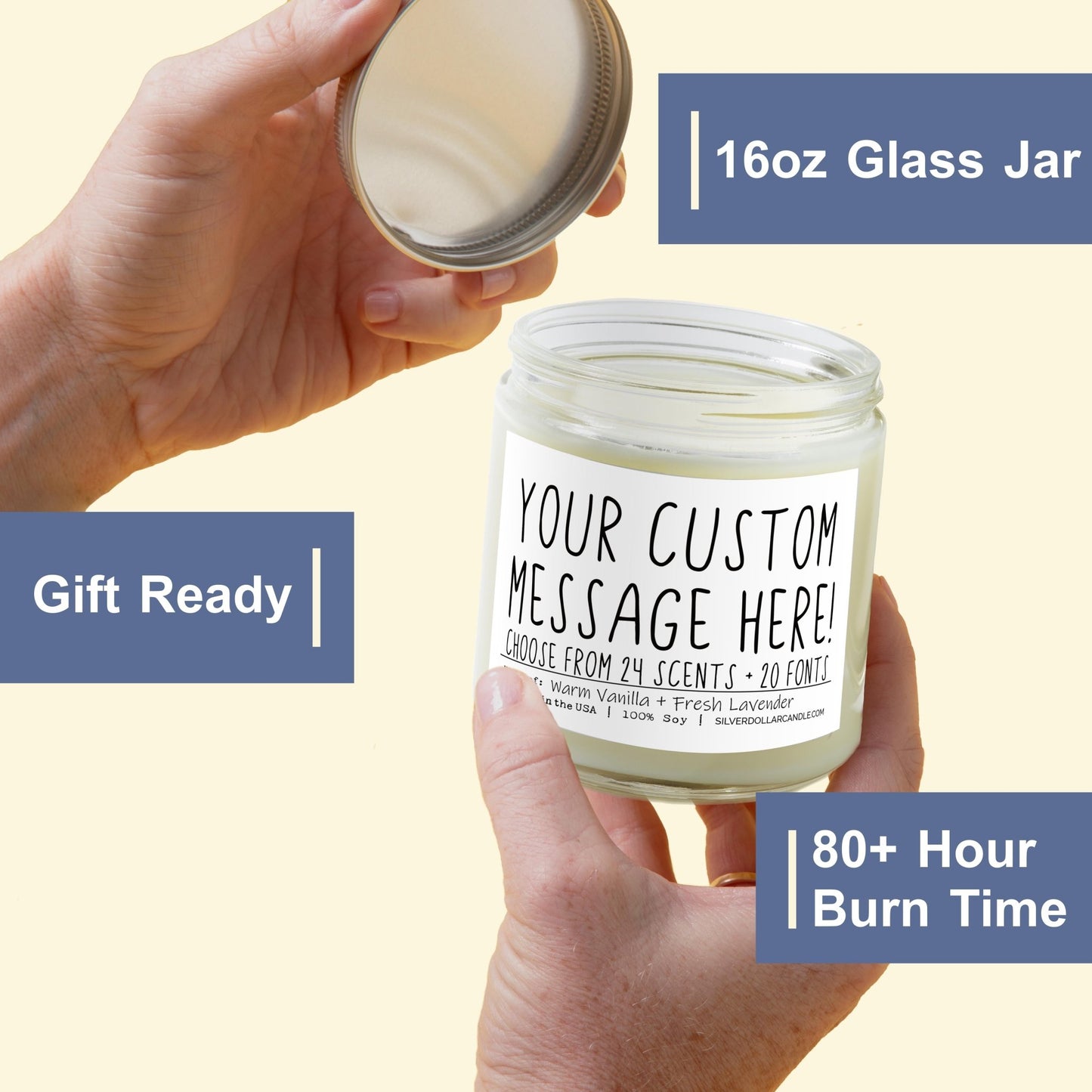 Personalized Custom Candle (White Label) - All - Natural Soy Wax Handmade Custom Candle - Silver Dollar Candle Co all natural soy candle