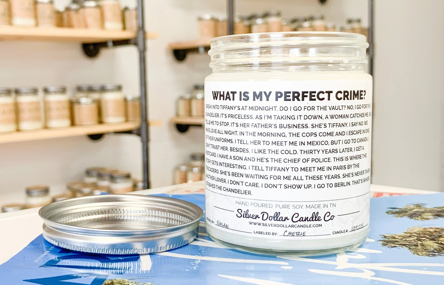 The Office - Dwight's Perfect Crime Candle - 9/16oz 100% All - Natural Handmade Soy Wax Candle - Silver Dollar Candle Co all natural soy candle