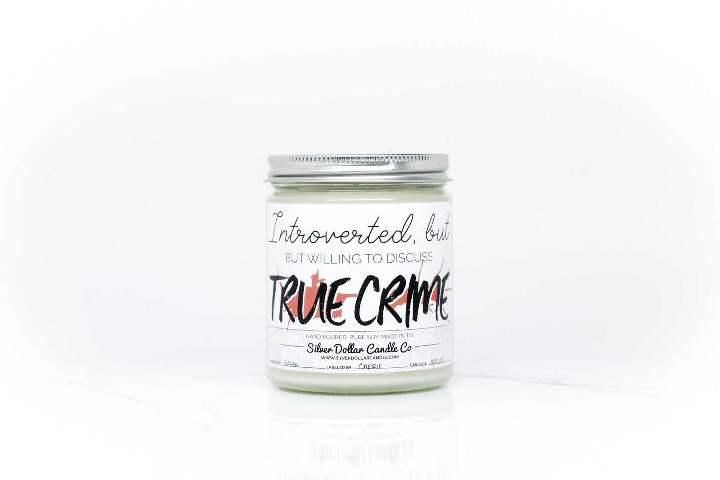 True Crime Introverts Candle - 9/16oz 100% All - Natural Handmade Soy Wax Candle - Silver Dollar Candle Co all natural soy candle