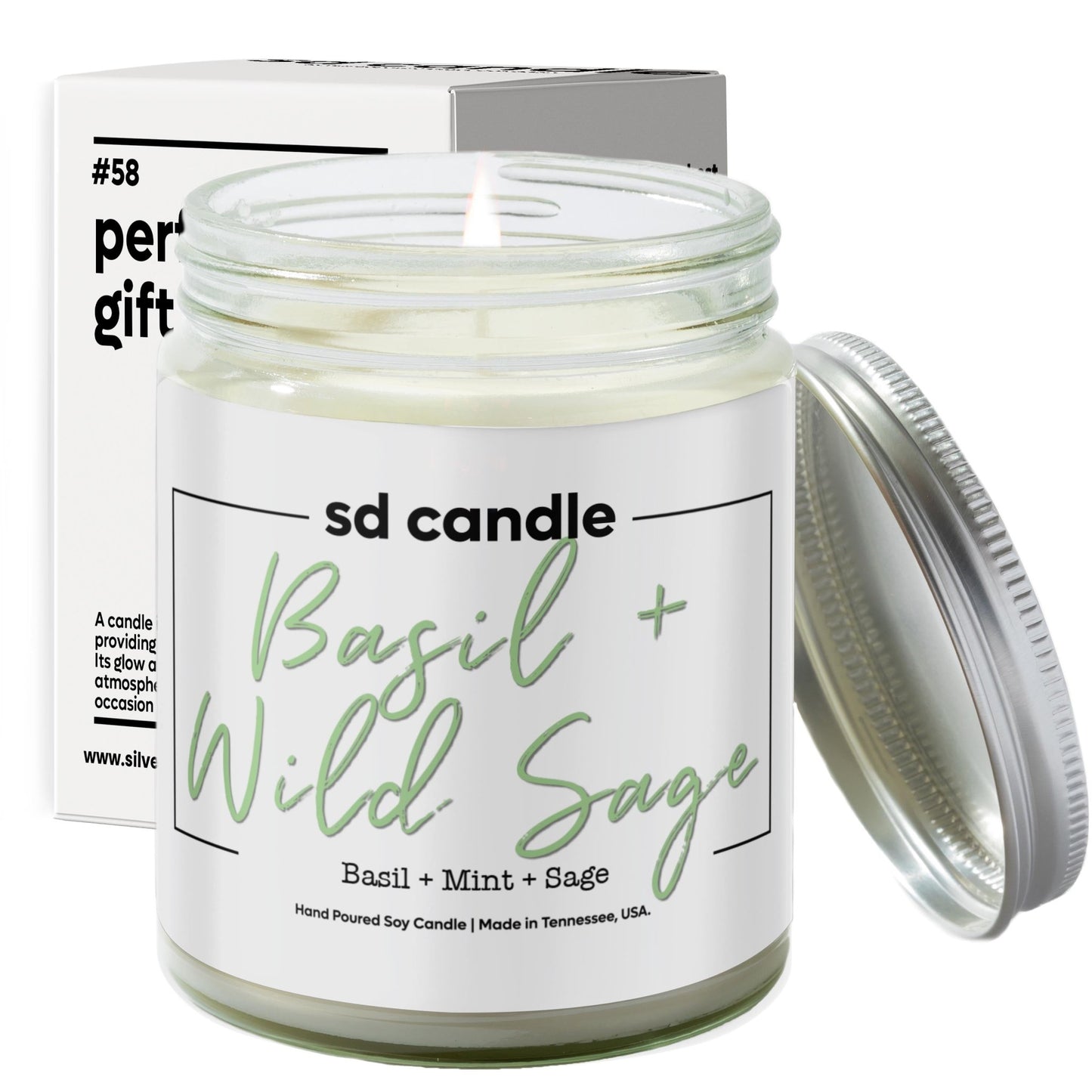 15 | Basil + Wild Sage Scented Candle - 9/16oz 100% All-Natural Handmade Soy Wax Candle - Silver Dollar Candle Co all natural soy candle