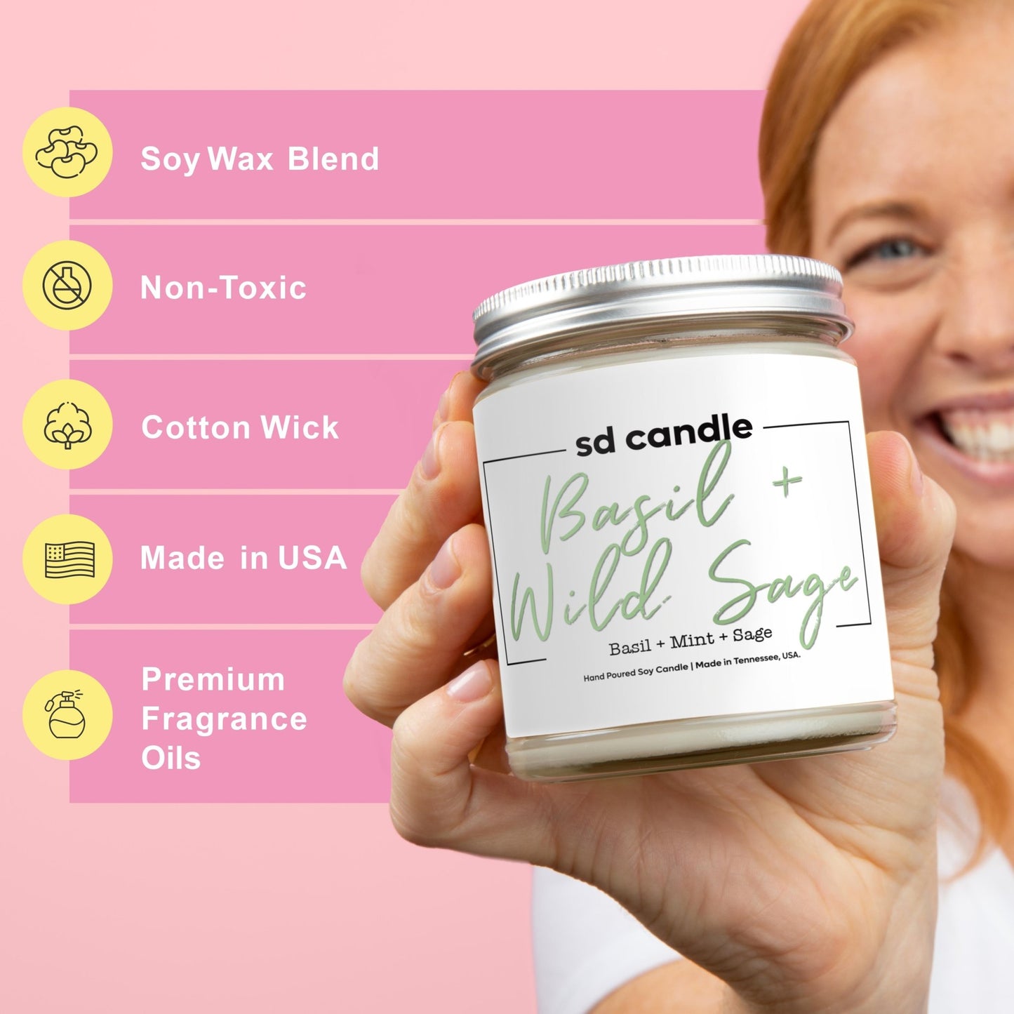 15 | Basil + Wild Sage Scented Candle - 9/16oz 100% All-Natural Handmade Soy Wax Candle - Silver Dollar Candle Co all natural soy candle