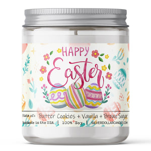 Happy Easter Scented Candle - Sweet Sugar Cookie Scent - Handmade Soy Wax Candle, 9oz - Sweet Sugar Cookie Scent
