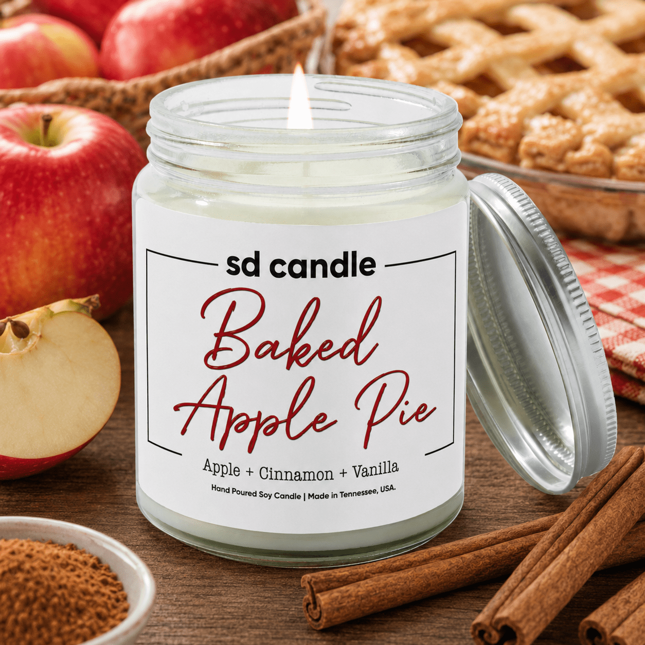 43 | Apple Pie Scented Candle - 9oz 100% All-Natural Handmade Soy Wax Candle - Silver Dollar Candle Co all natural soy candle
