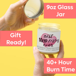 Best Stepmom Ever - 9oz Handmade Soy Wax Candle, Blackberry Jam Essence with Jasmine & Sage, Sustainably Crafted Gift, Proudly Produced in the USA