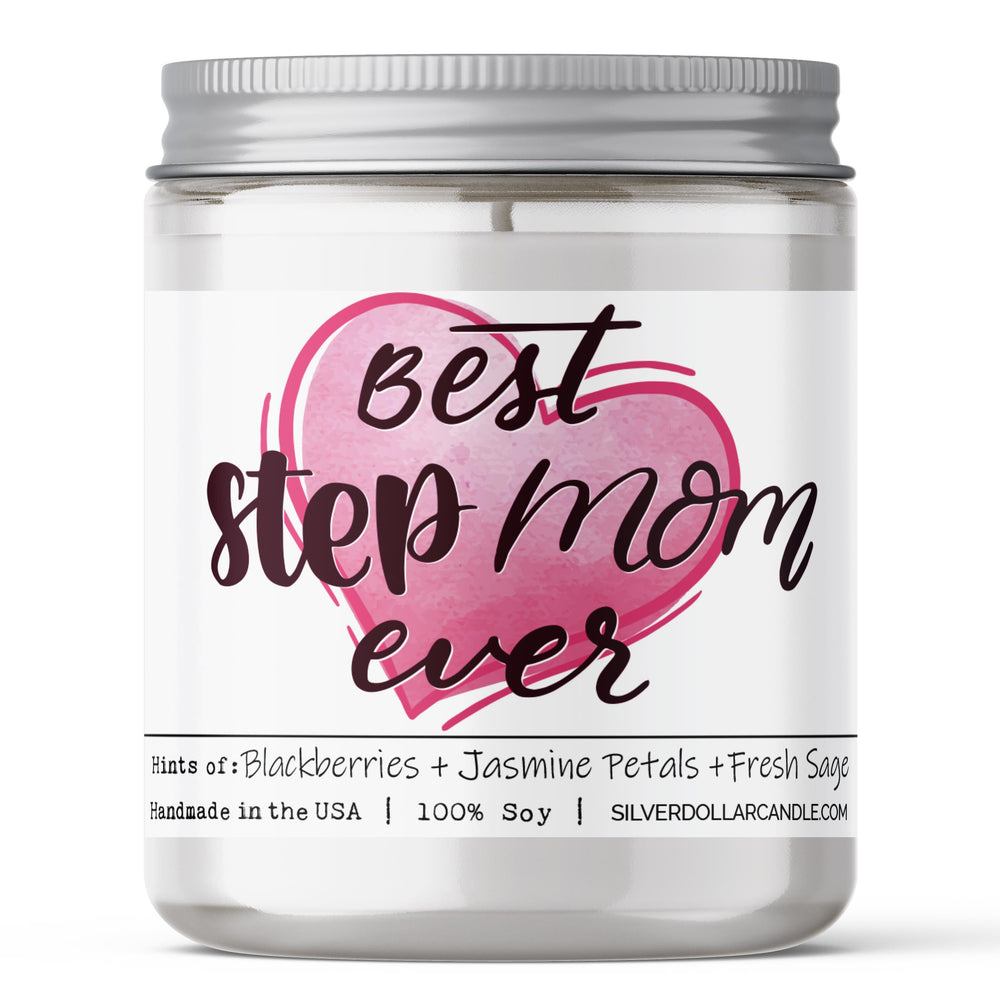 Best Stepmom Ever - 9oz Handmade Soy Wax Candle, Blackberry Jam Essence with Jasmine & Sage, Sustainably Crafted Gift, Proudly Produced in the USA
