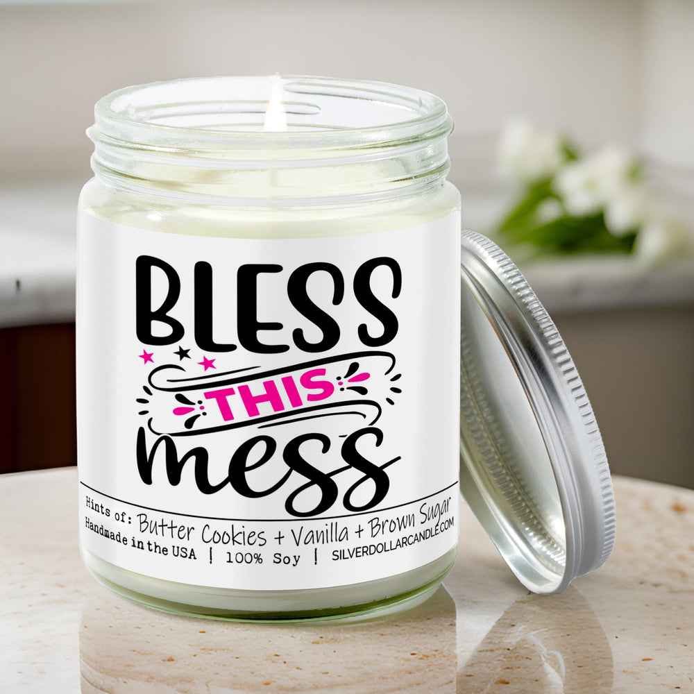 'Bless This Mess' New Home Candle - Sugar Cookie Scented Candle | Sweet Butter, Vanilla, Sugar | 9oz Soy Wax | Hand-Poured, Eco-Friendly