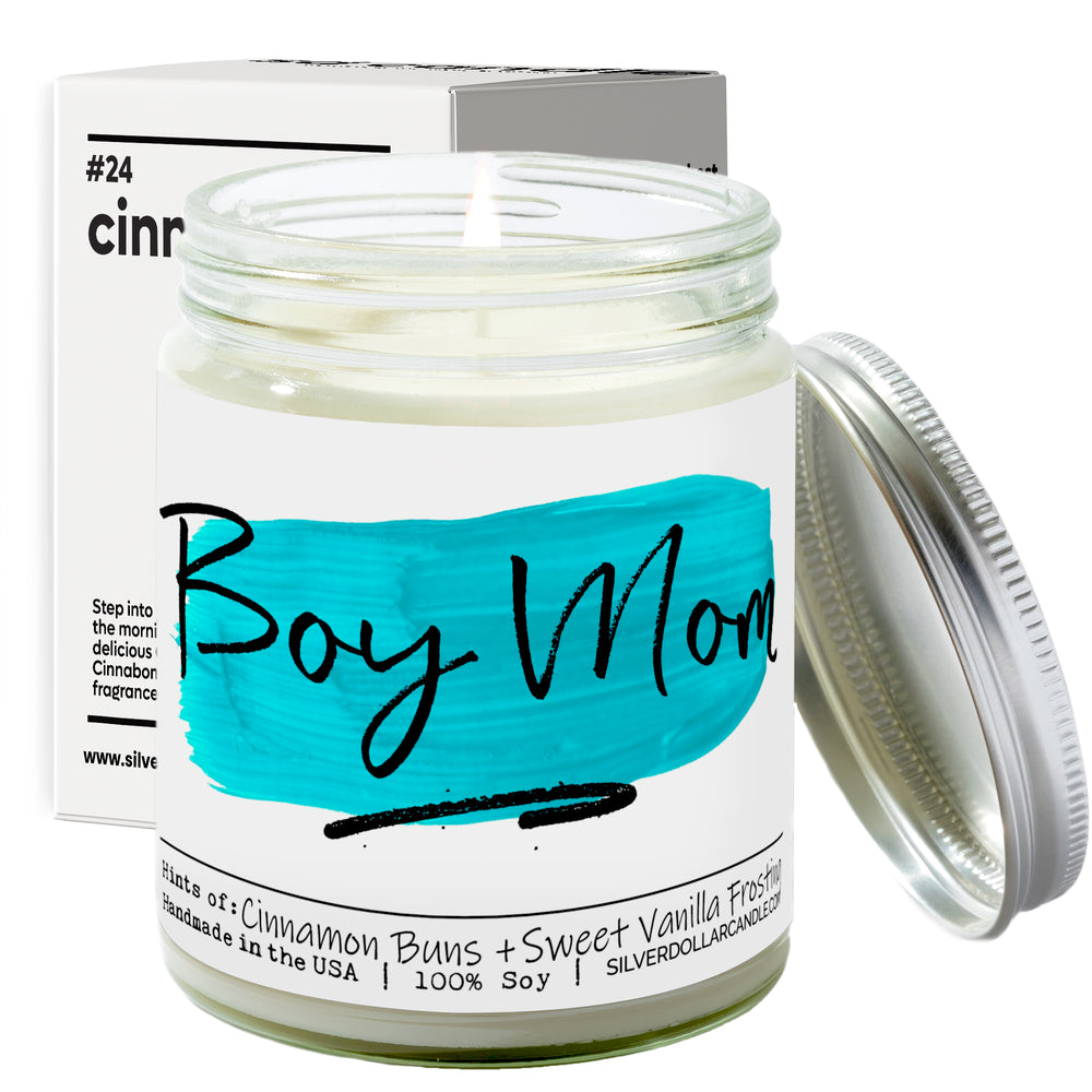 Boy Mom Candle - Cinnabomb 9oz Soy Wax Scented Candle with Cozy Cinnamon & Vanilla Aroma, Eco-Friendly, Handcrafted in USA by SD Candle