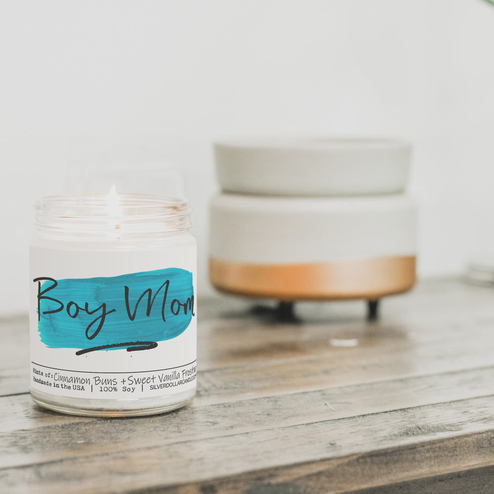 Boy Mom Candle - Cinnabomb 9oz Soy Wax Scented Candle with Cozy Cinnamon & Vanilla Aroma, Eco-Friendly, Handcrafted in USA by SD Candle