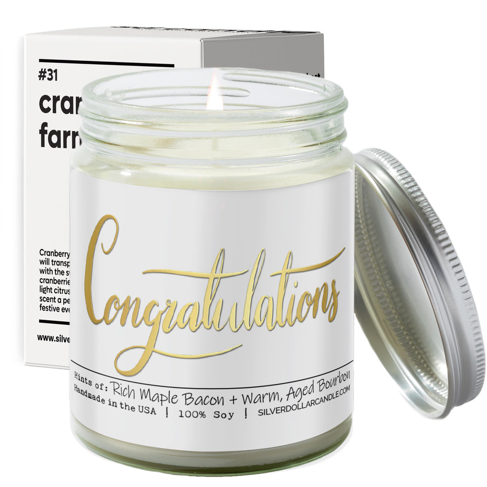 Congratulations! - 9oz Hand-Poured Soy Wax Candle, Maple Bacon & Bourbon Scent, Veteran Owned, Eco-Friendly Packaging