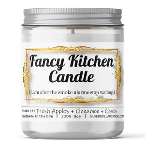Fancy Kitchen Candle New Home Candle - 'Light After the Smoke Alarms Stop Wailing' | Orchard Spice Scent with Apple, Cloves, & Cinnamon | 9oz Soy Wax, Hand-Poured | Eco-Friendly