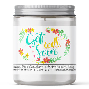 Get Well Soon Candle - 9oz Soy Wax Candle, Handcrafted with Cotton Wick, Chocolate Brownie Fragrance, Eco-Friendly Packaging