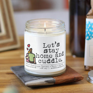 'Let’s Stay Home and Cuddle' New Home Candle - Fresh Cut Christmas Tree Scented Candle, 9oz Soy Wax, Evergreen & Earth Notes, Hand-Poured, Eco-Friendly | SD Candle