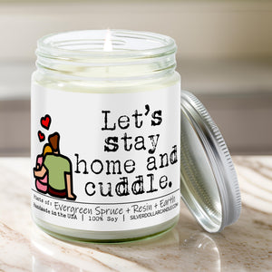 'Let’s Stay Home and Cuddle' New Home Candle - Fresh Cut Christmas Tree Scented Candle, 9oz Soy Wax, Evergreen & Earth Notes, Hand-Poured, Eco-Friendly | SD Candle