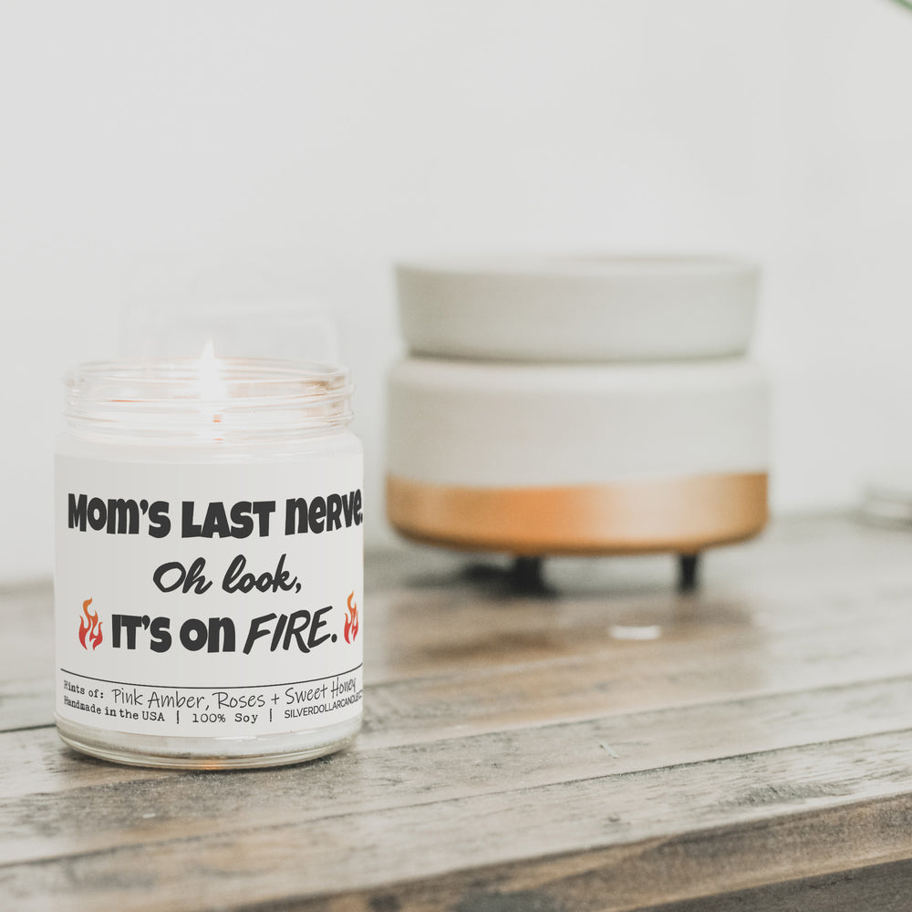 Mom’s Last Nerve Candle - Pink Amber & Honey Scented Candle, 9oz | Sweet Peach, Gardenia, Vanilla Woods | Hand-Poured Soy Wax, Eco-Friendly