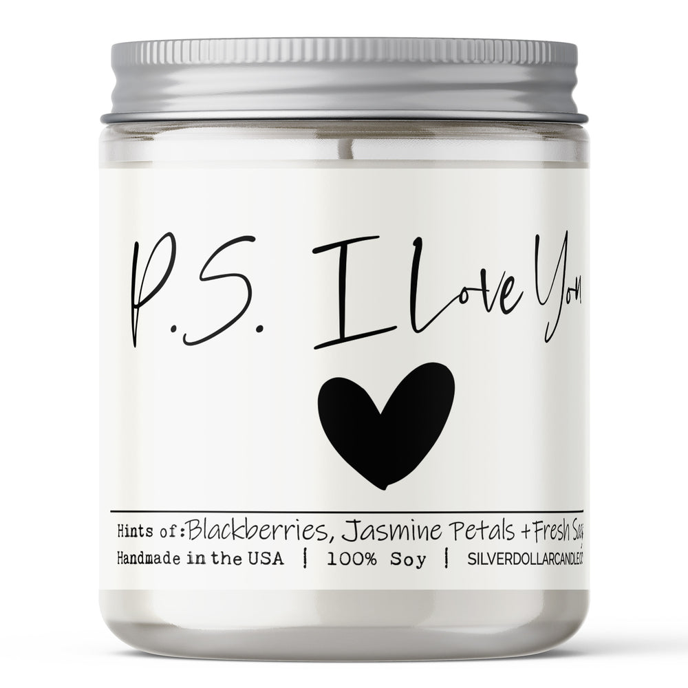 P.S. I Love You Candle - Love/Anniversary/Valentine's Day Candle - 9/16oz 100% All-Natural Handmade Soy Wax Candle - Blackberry Jam Scent
