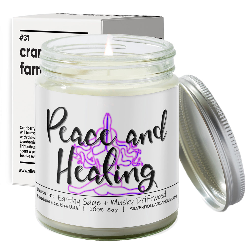 Peace and Healing Candle - Sage + Driftwood Scented Soy Candle | Cozy Calming Aroma for Relaxation | 9oz Hand-Poured, Eco-Friendly Candle
