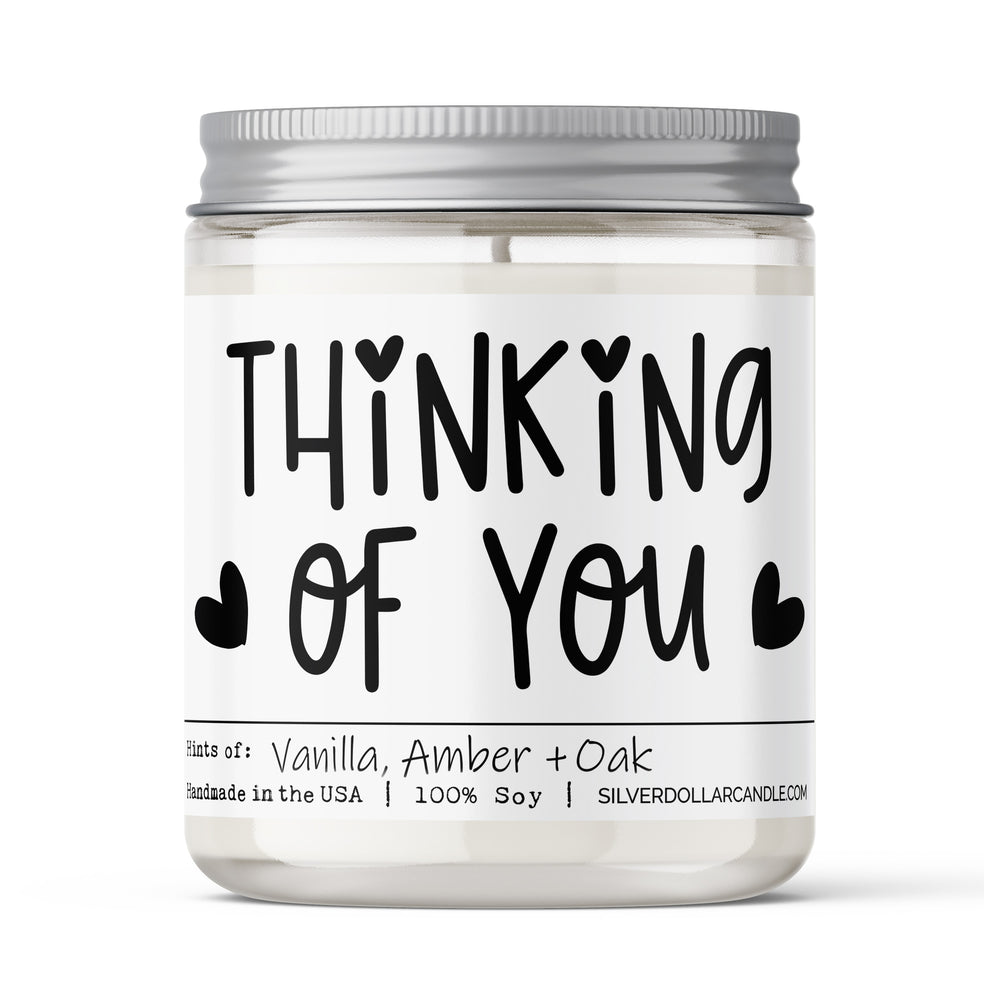 Thinking Of You Candle - Cabin Retreat Scented Candle, 9oz Soy Wax with Amber, Cinnamon, Sandalwood, Vanilla Notes - 9/16oz 100% All-Natural Handmade Soy Wax Candle