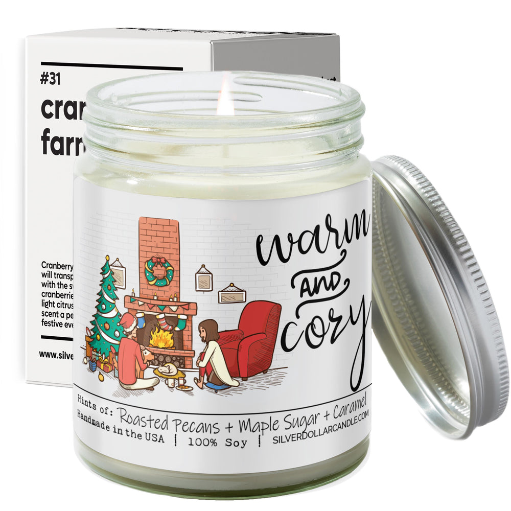 Warm and Cozy - Sweet Pecan Scented Soy Candle - New Home Candle | 9oz Hand-Poured Glass Jar | Eco-Friendly, Cotton Wick | Roasted Pecans, Maple Sugar, Caramel