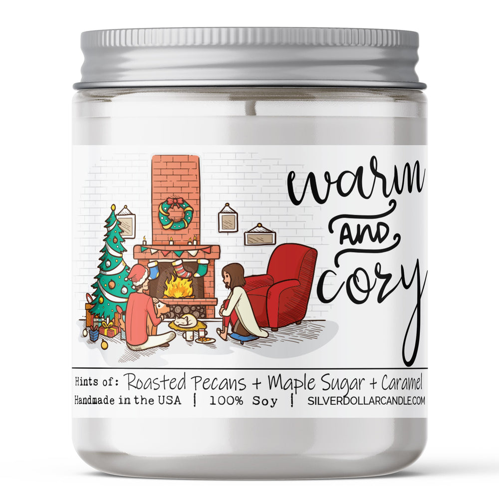 Warm and Cozy - Sweet Pecan Scented Soy Candle - New Home Candle | 9oz Hand-Poured Glass Jar | Eco-Friendly, Cotton Wick | Roasted Pecans, Maple Sugar, Caramel
