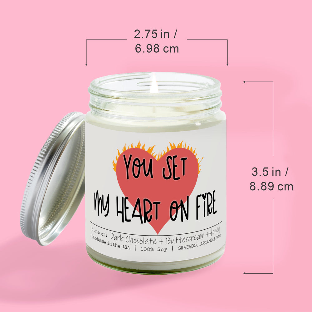 You Set My Heart on Fire Candle - Love/Anniversary/Valentine's Day Candle - Chocolate Brownie Scented Soy Candle, 9oz | Rich Butter Cream, Dark Chocolate, Honey