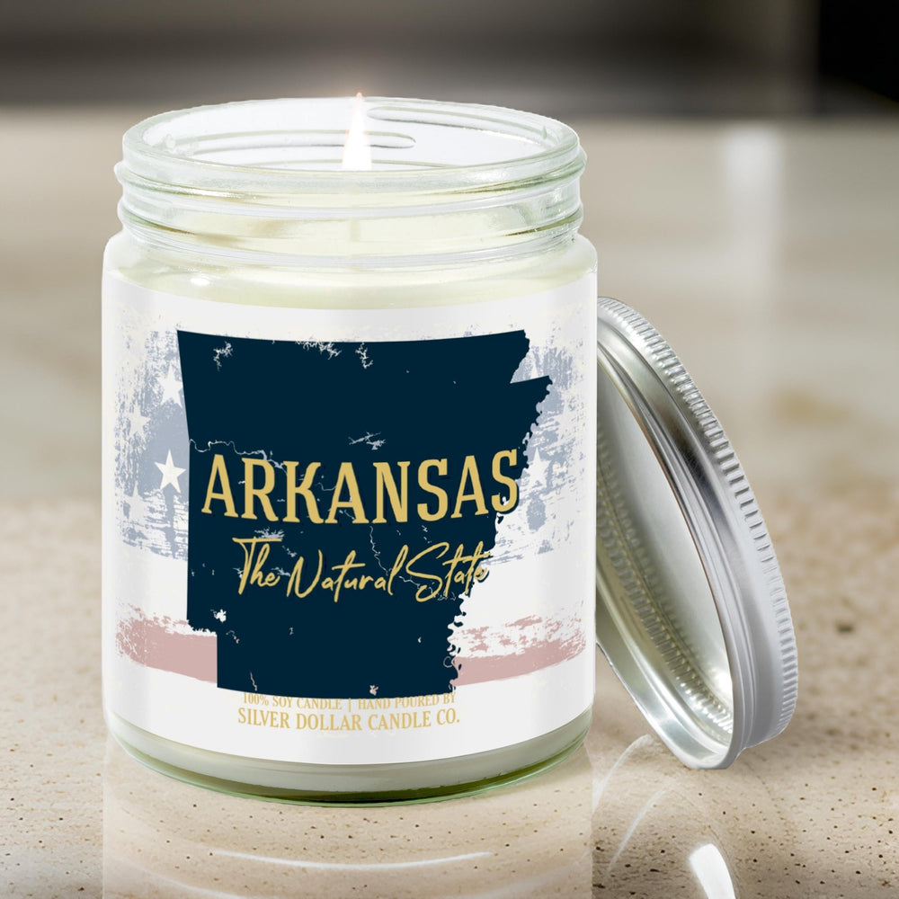 Arkansas State Candle - Missing Home and Nostalgia Candle - 9/16oz 100% All - Natural Handmade Soy Wax Candle - Silver Dollar Candle Co all natural soy candle