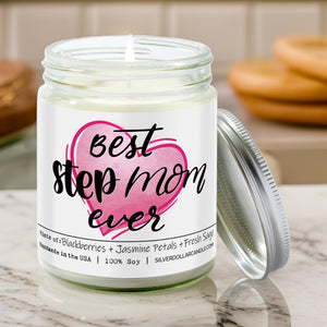 Best Stepmom Ever - 9oz Handmade Soy Wax Candle, Blackberry Jam Essence with Jasmine & Sage, Sustainably Crafted Gift, Proudly Produced in the USA - Silver Dollar Candle Co all natural soy candle