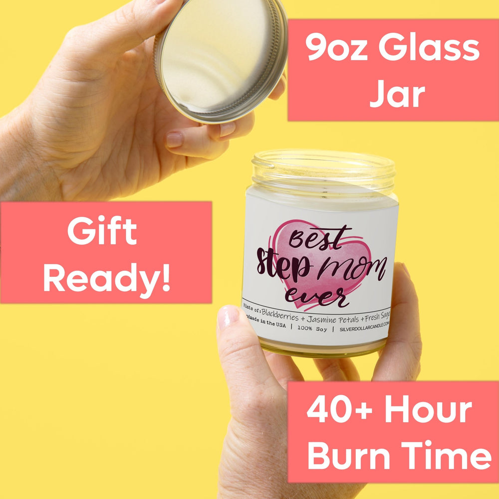 
                  
                    Best Stepmom Ever - 9oz Handmade Soy Wax Candle, Blackberry Jam Essence with Jasmine & Sage, Sustainably Crafted Gift, Proudly Produced in the USA - Silver Dollar Candle Co all natural soy candle
                  
                