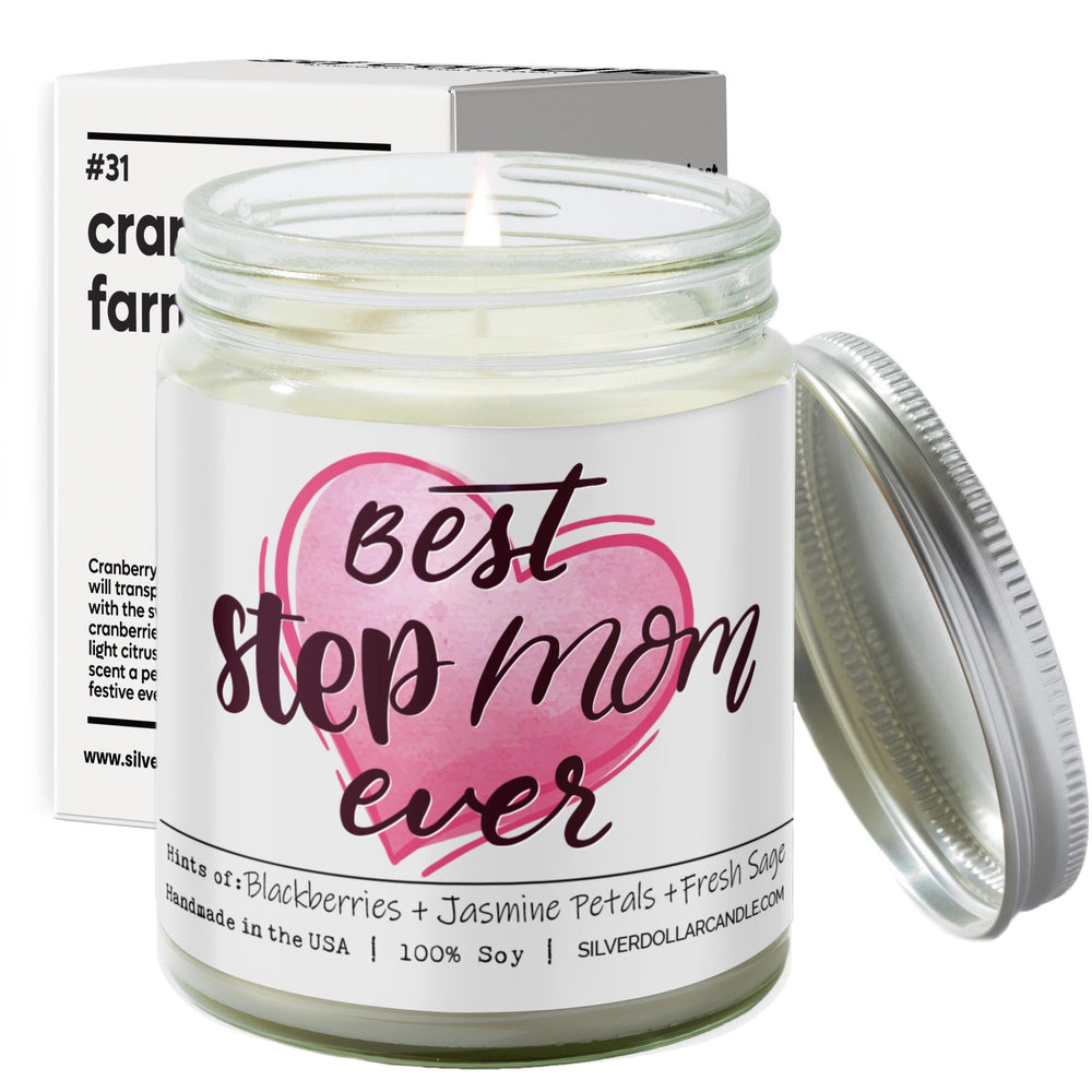 
                  
                    Best Stepmom Ever - 9oz Handmade Soy Wax Candle, Blackberry Jam Essence with Jasmine & Sage, Sustainably Crafted Gift, Proudly Produced in the USA - Silver Dollar Candle Co all natural soy candle
                  
                