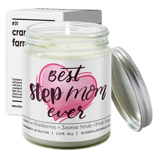 Best Stepmom Ever - 9oz Handmade Soy Wax Candle, Blackberry Jam Essence with Jasmine & Sage, Sustainably Crafted Gift, Proudly Produced in the USA - Silver Dollar Candle Co all natural soy candle