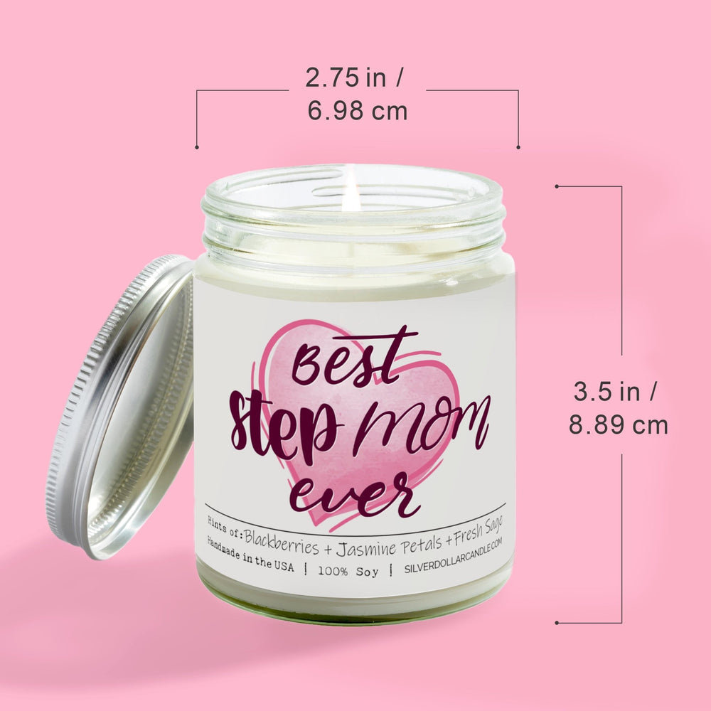 
                  
                    Best Stepmom Ever - 9oz Handmade Soy Wax Candle, Blackberry Jam Essence with Jasmine & Sage, Sustainably Crafted Gift, Proudly Produced in the USA - Silver Dollar Candle Co all natural soy candle
                  
                