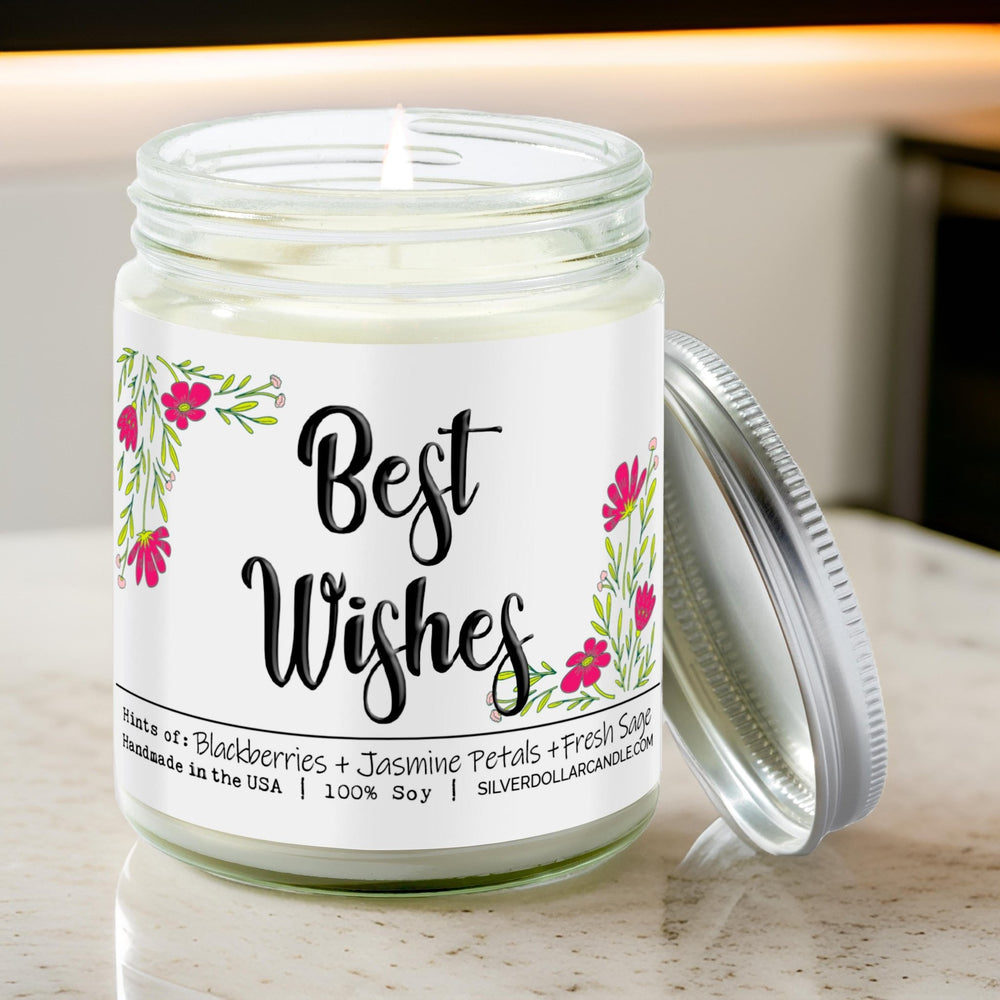 
                  
                    Best Wishes Candle - Soy Candle with Blackberry Jam, Jasmine & Sage Scent, Eco - Friendly Hand - Poured in USA - Silver Dollar Candle Co all natural soy candle
                  
                