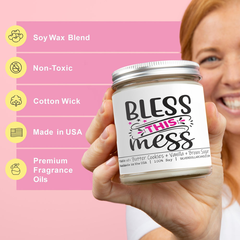 
                  
                    'Bless This Mess' New Home Candle - Sugar Cookie Scented Candle | Sweet Butter, Vanilla, Sugar | 9oz Soy Wax | Hand - Poured, Eco - Friendly - Silver Dollar Candle Co all natural soy candle
                  
                