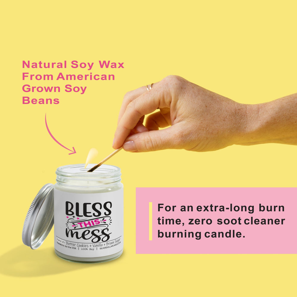 
                  
                    'Bless This Mess' New Home Candle - Sugar Cookie Scented Candle | Sweet Butter, Vanilla, Sugar | 9oz Soy Wax | Hand - Poured, Eco - Friendly - Silver Dollar Candle Co all natural soy candle
                  
                